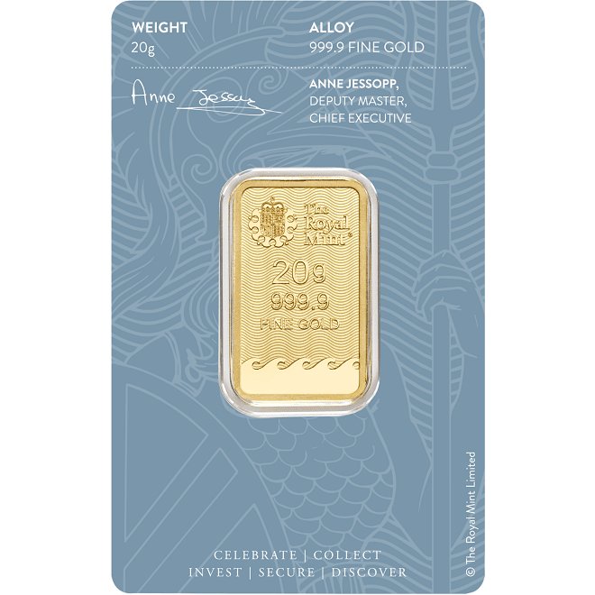 Spate lingou aur 20 grame The Royal Mint Britannia 999.9 Marea Britanie