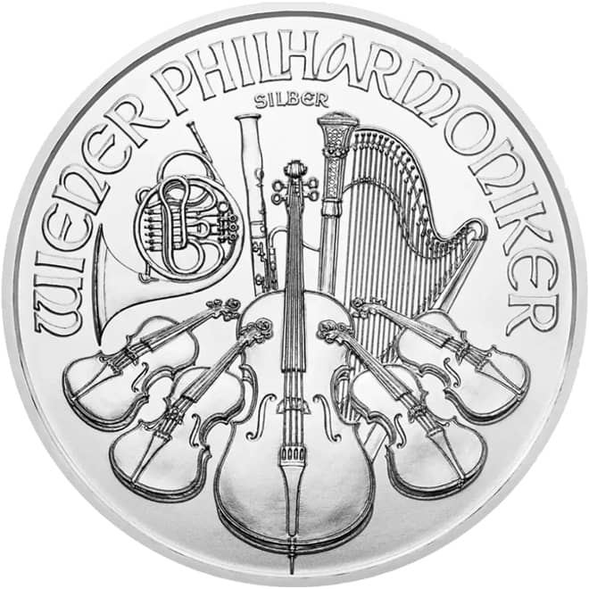 Revers moneda argint Filarmonica din Viena Austria 1 oz 2026