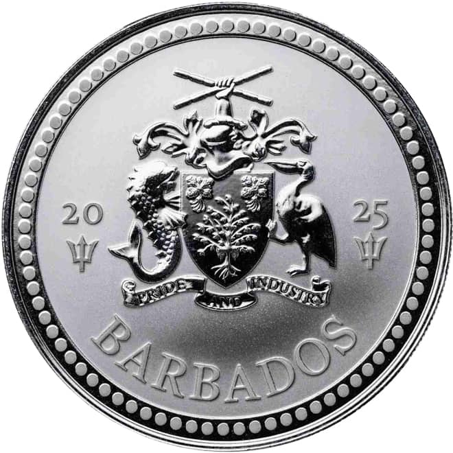 Avers moneda argint Trident Barbados 1 oz 2025