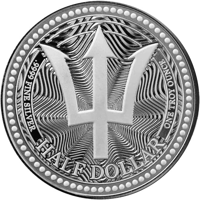 Revers moneda argint Trident Barbados 1 oz 2025